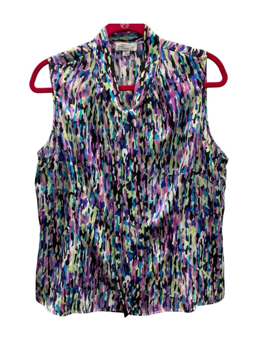 Tahari Splash Print Tank Top PL White Purple Sleeveless Colorful Feminine Office
